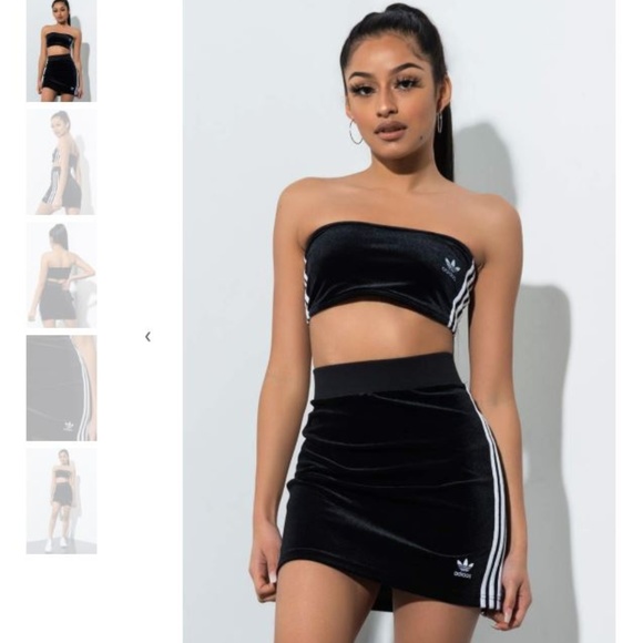Adidas three stripes velour mini skirt Clearance